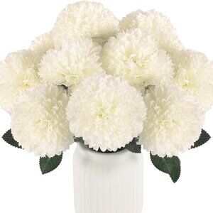 New 12 Pcs Artificial Chrysanthemums Flowers Ball Flower, Fake Mums Flowers Whit